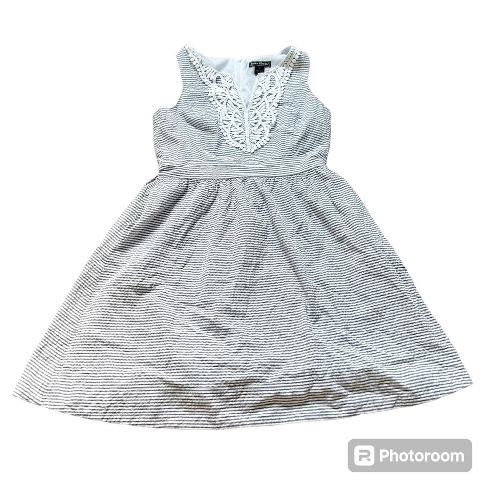 Cotton Sleeveless Jessica Howard Grey & White Striped Sun Dress with Pockets